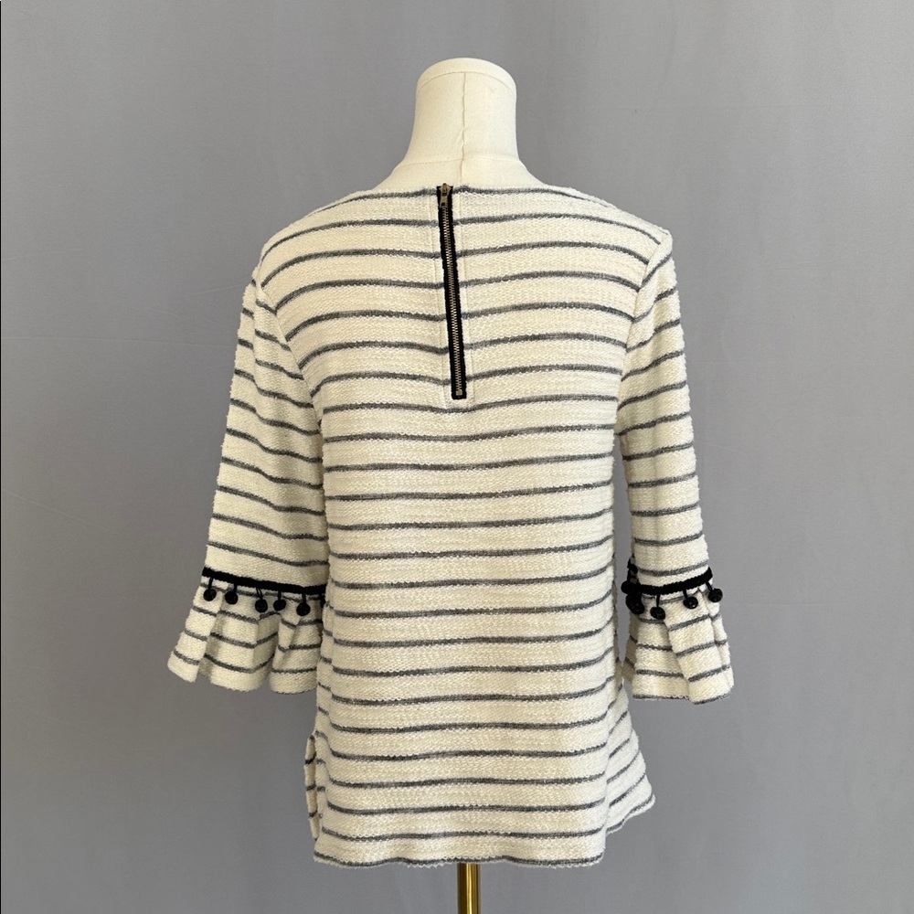 Doe & Rae Cream and Black Striped Ruffle Sleeve Top - Picture 9 of 13
